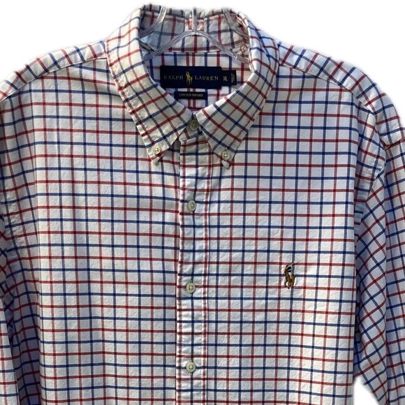 Ralph Lauren Stretch Oxford Red White Blue Button Down Long Sleeve Shirt Size XL - Picture 2 of 7